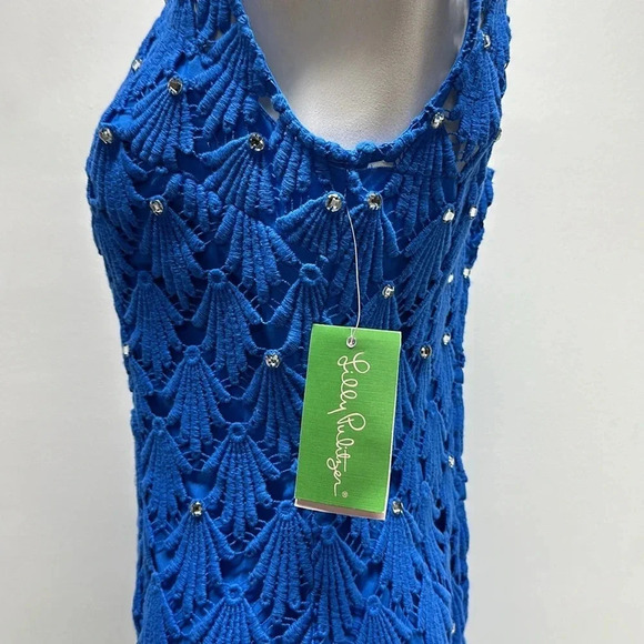 Lilly Pulitzer Shiloh Dress Sleeveless Mini Shift Lace Jeweled Blue New Size 2 - Picture 9 of 12